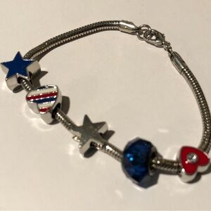 Beautiful Patriotic Charm Bracelet with Stars and Hearts